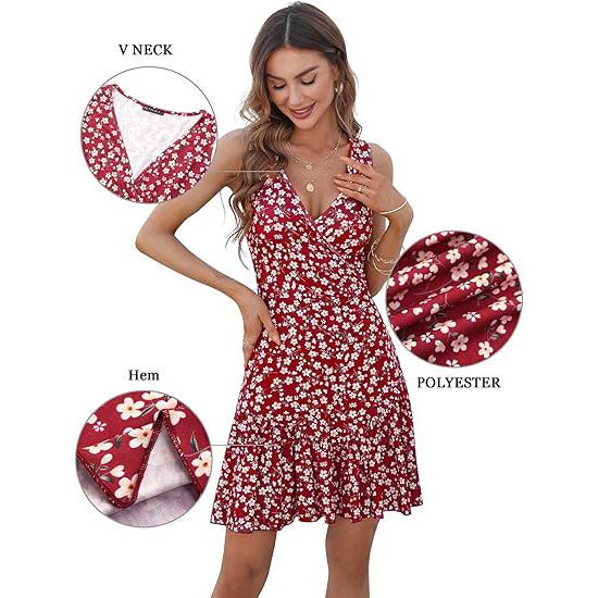 🔥Breezy & Flirty! V-Neck Wrap Dress w/ Deep Cutout✨ Sexy Beach Dress for Women💃 Summer Mini Dress | Floral Sundress TikTok Viral 🔥Breezy & Flirty! V-Neck Wrap Dress w/ Deep Cutout✨ Sexy Beach Dress for Women💃 Summer Mini Dress | Floral Sundress TikTok Viral